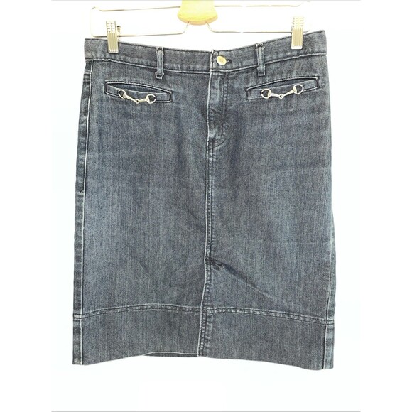 Cowgirl Horse Bit Front Slit Denim Blue Jean Skirt Rodeo Equestrian Y2K Sz 6 - Picture 2 of 7